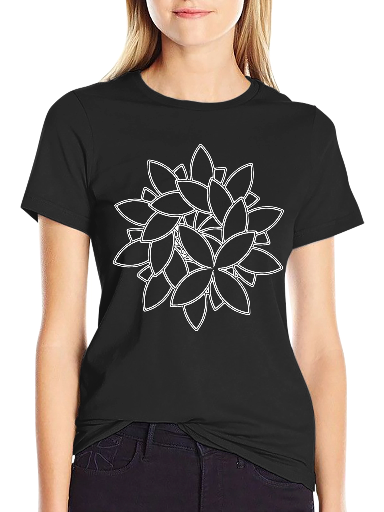 Modern Floral Graphic Tee - Black