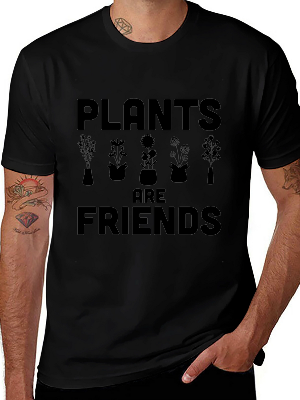 Plants are Friends Black Graphic T-Shirt