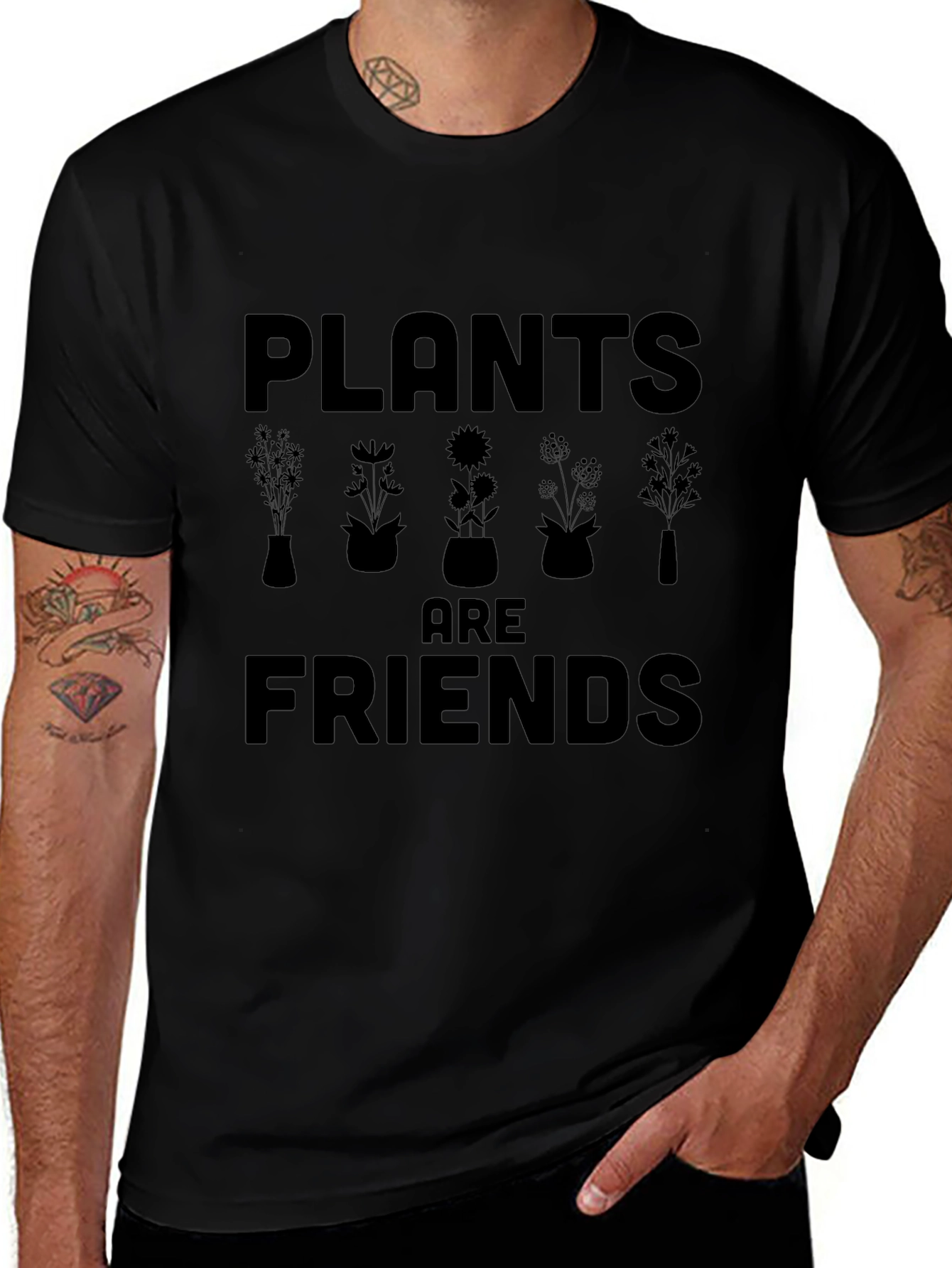 Plants are Friends Black Graphic T-Shirt