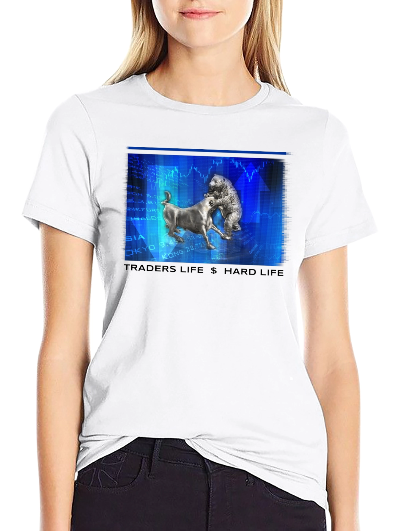 Traders Life Hard Life T-Shirt Bull vs Bear Black Tee