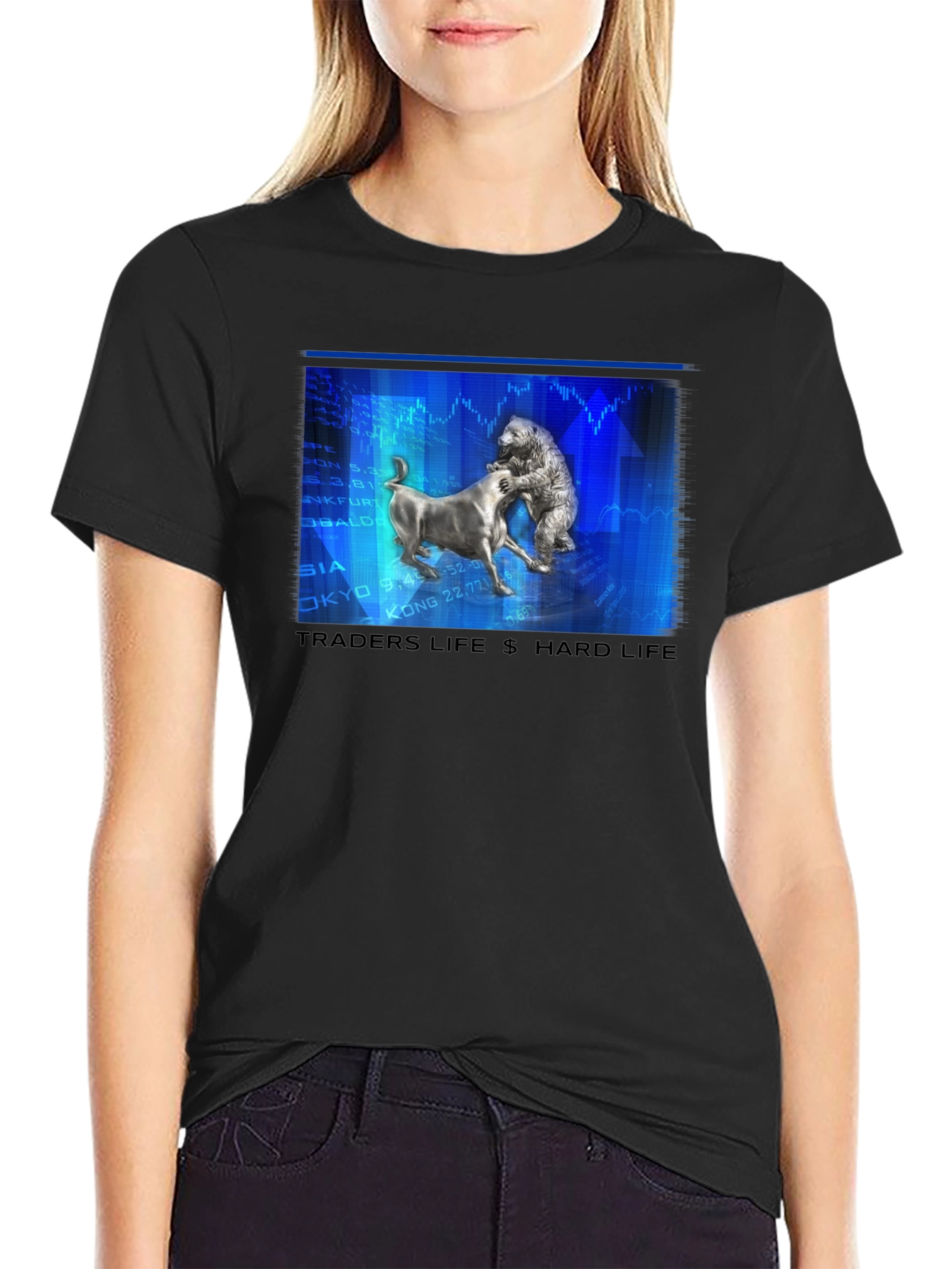 Traders Life Hard Life T-Shirt Bull vs Bear Black Tee