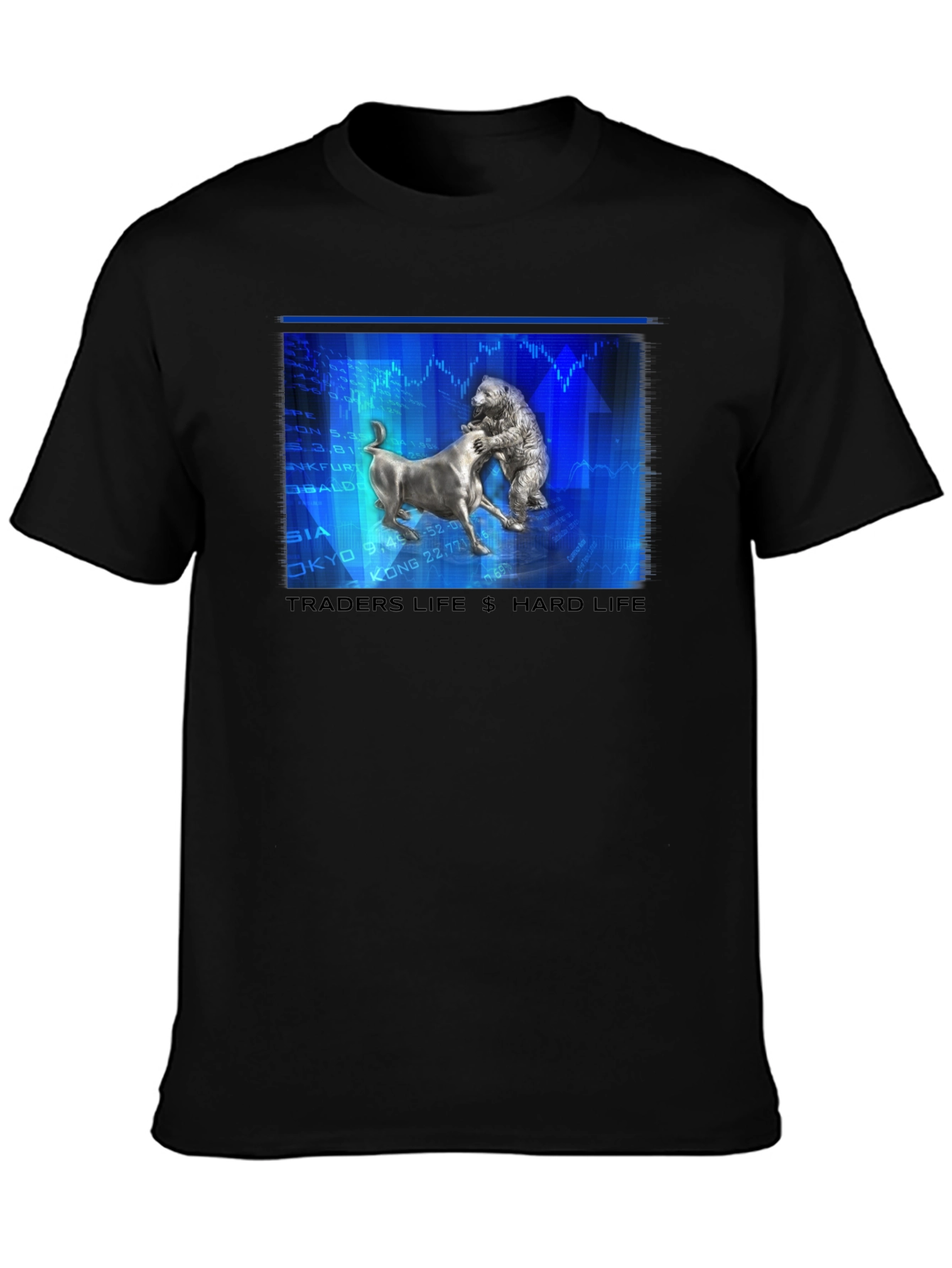 Traders Life Hard Life T-Shirt Bull vs Bear Black Tee