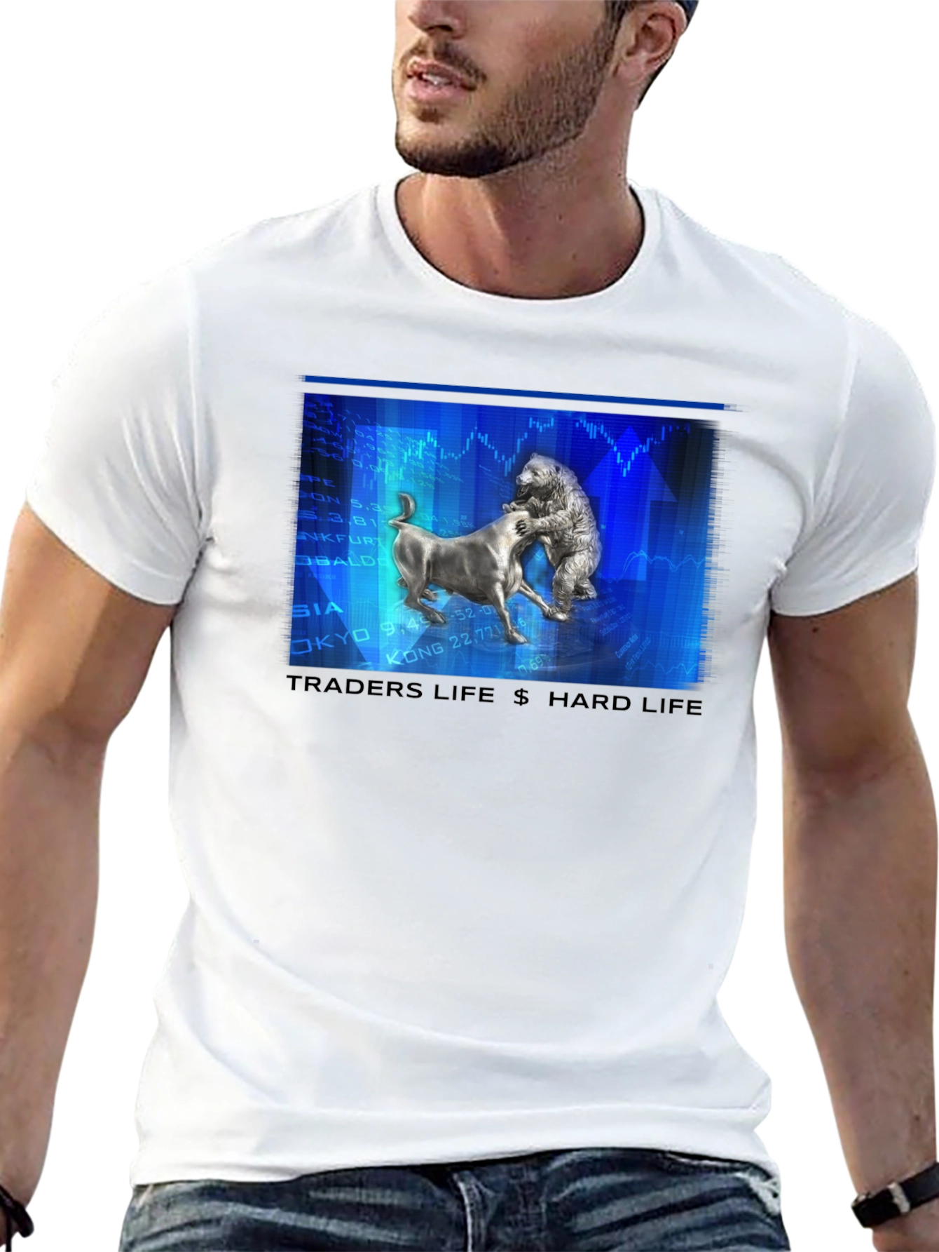 Traders Life Hard Life T-Shirt Bull vs Bear Black Tee