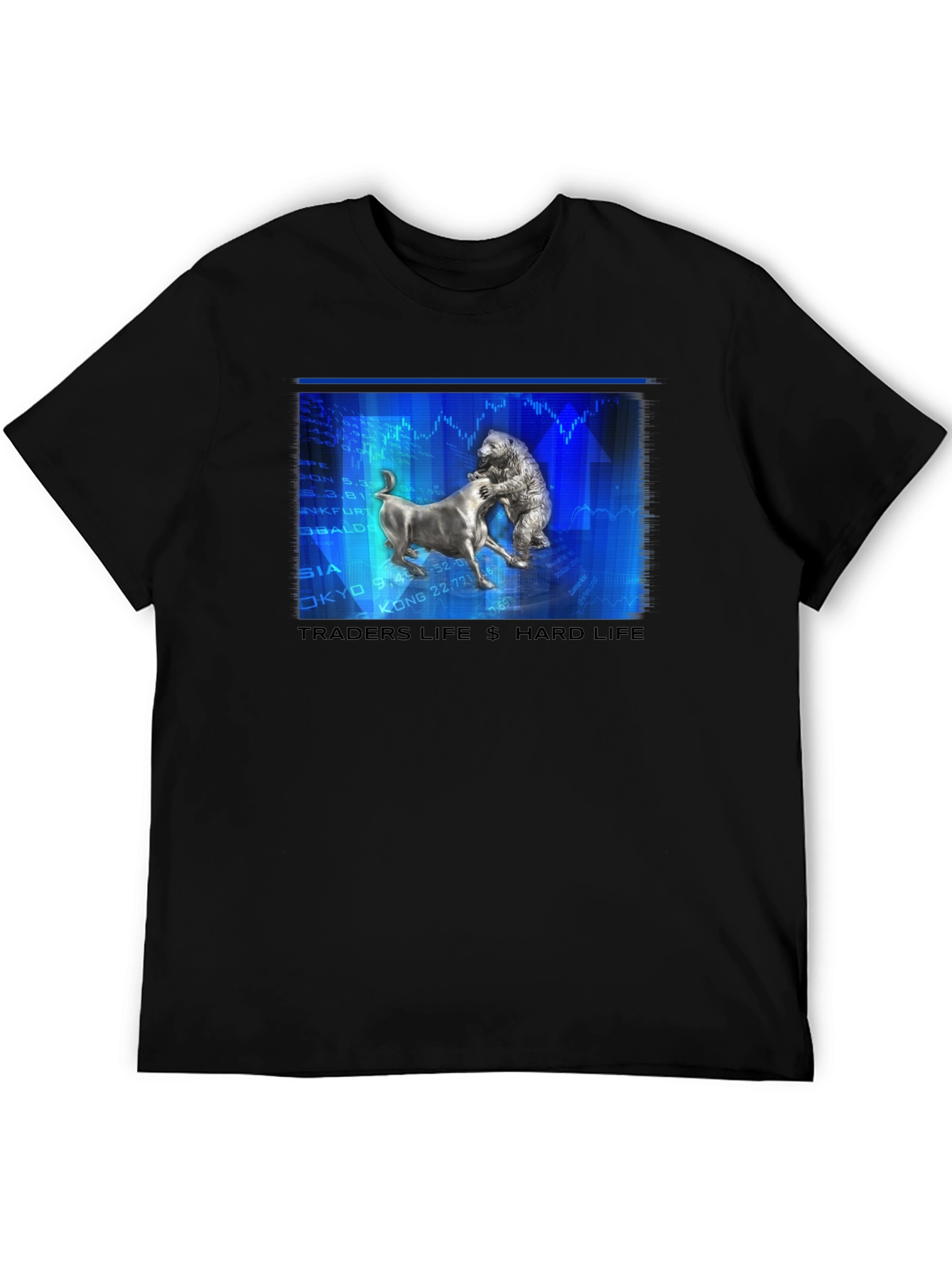 Traders Life Hard Life T-Shirt Bull vs Bear Black Tee