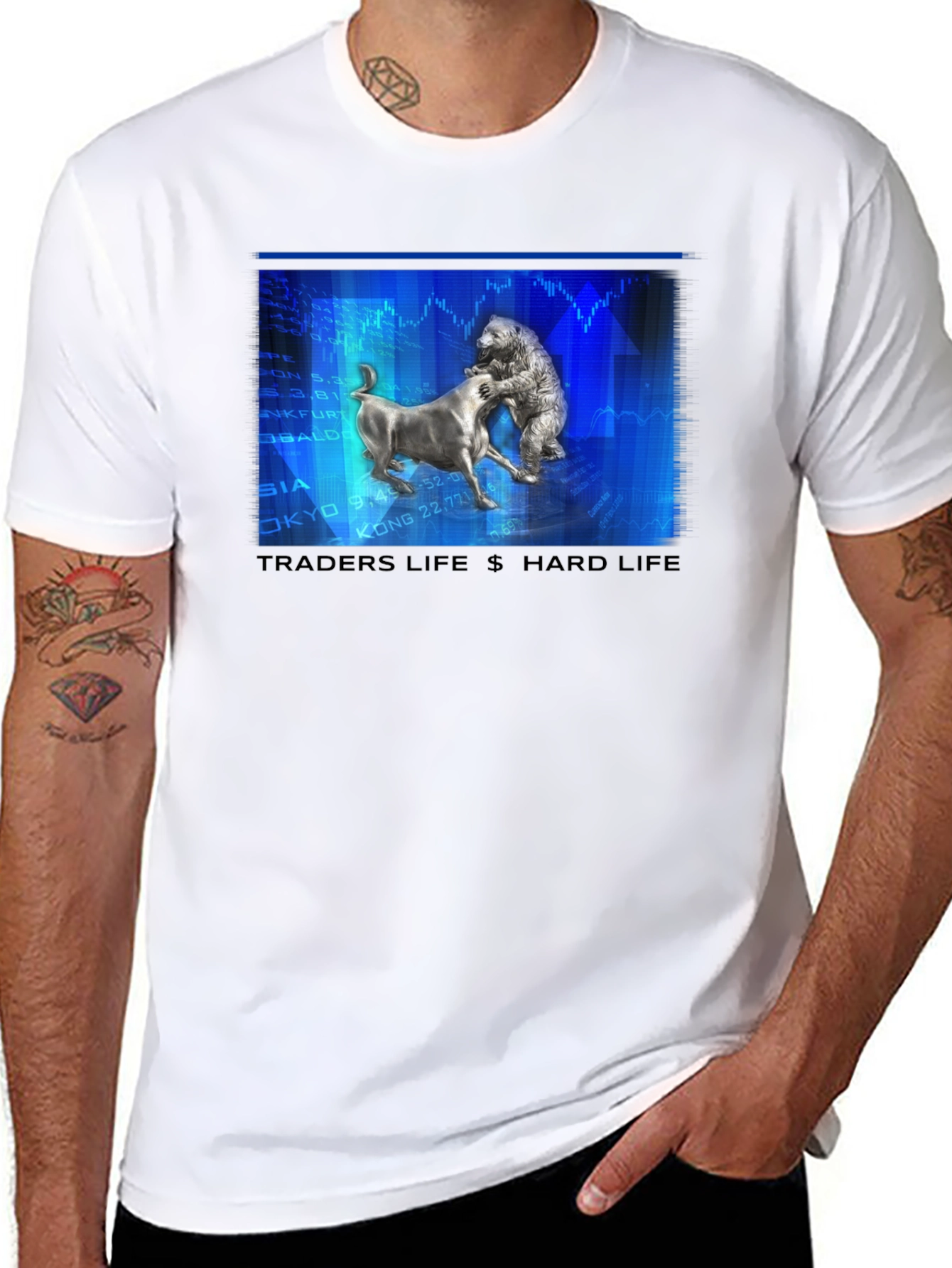 Traders Life Hard Life T-Shirt Bull vs Bear Black Tee
