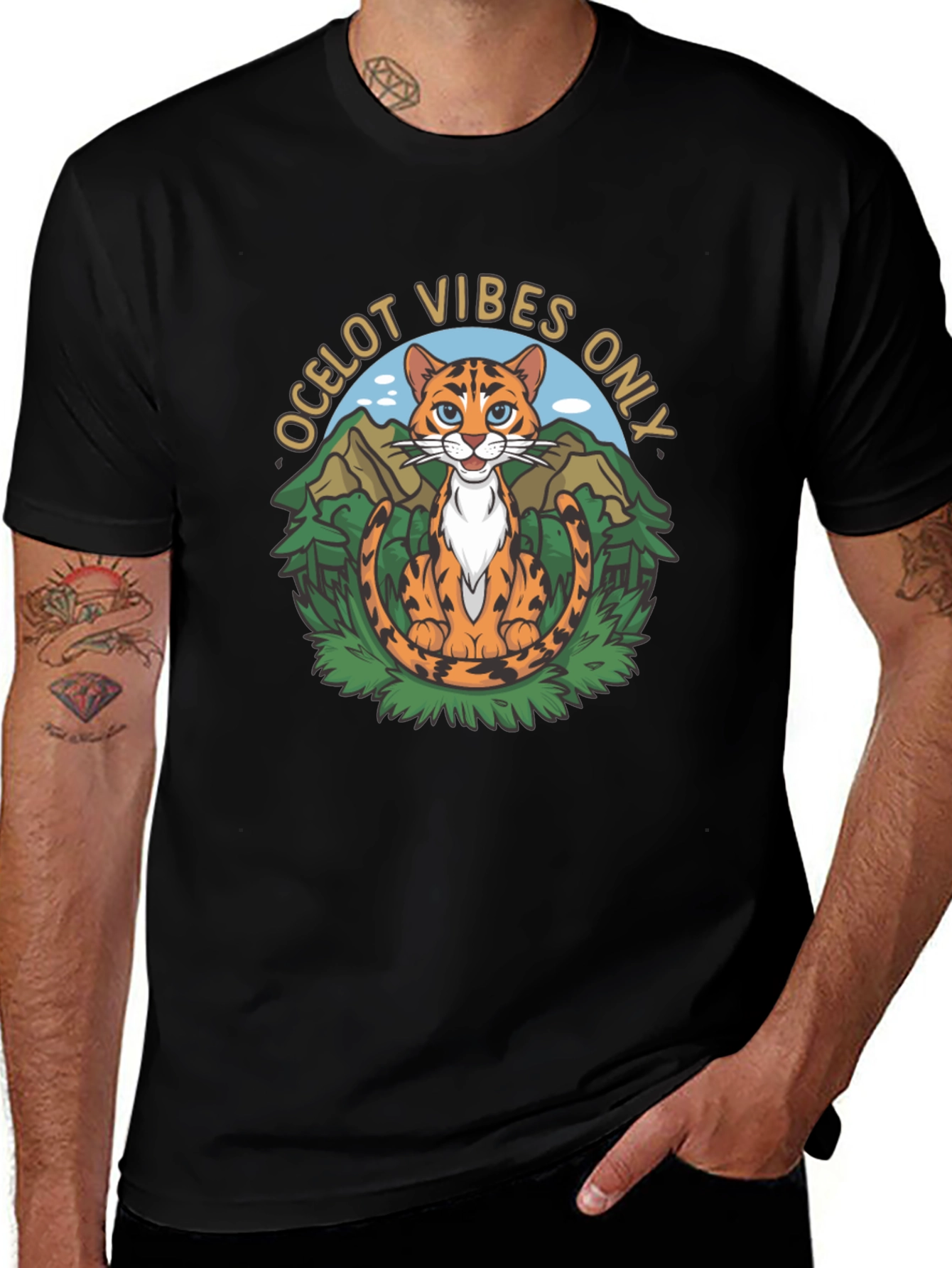 Ocelot Vibes Graphic Tee - Cool Cat T-Shirt