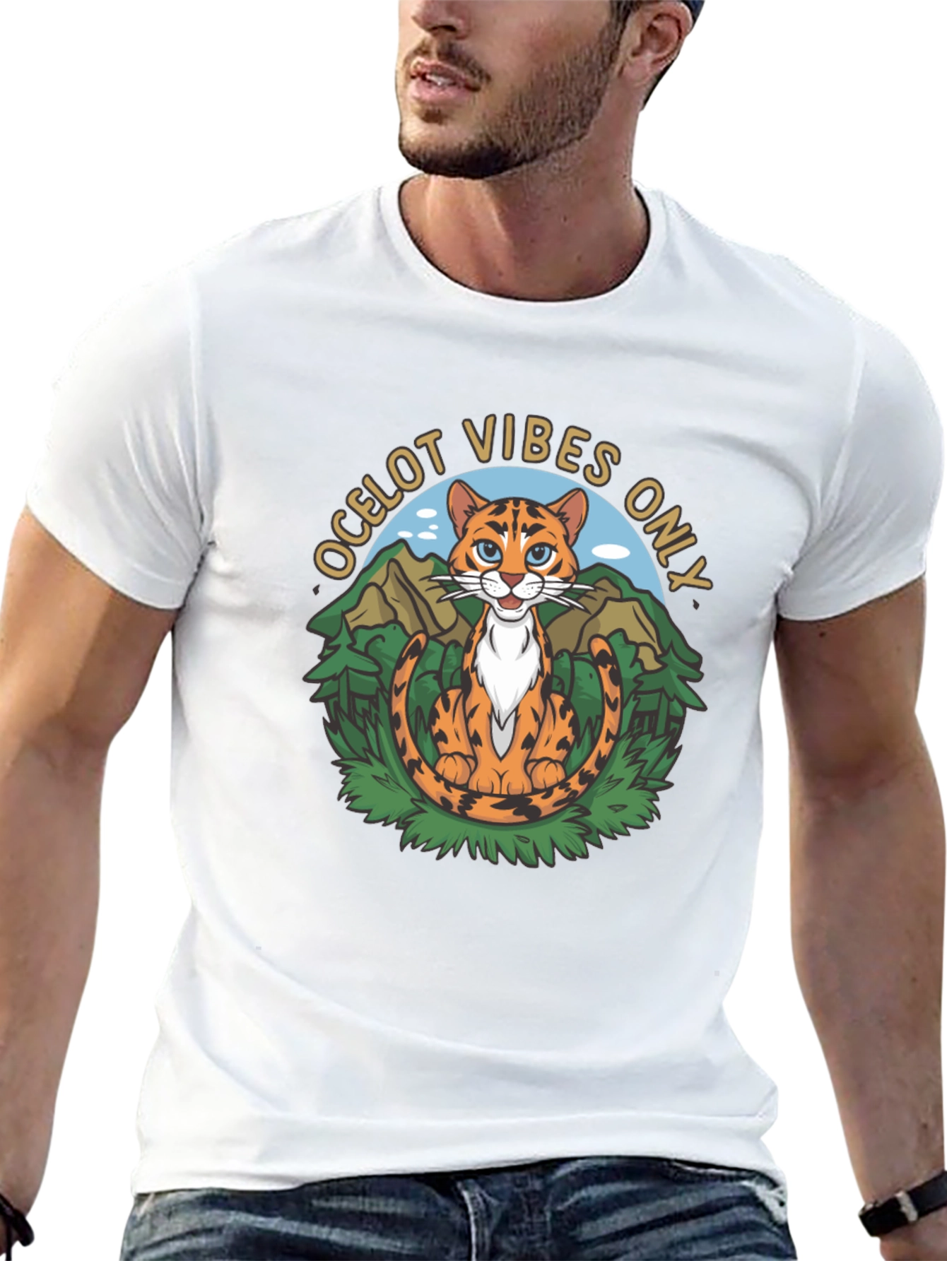 Ocelot Vibes Graphic Tee - Cool Cat T-Shirt
