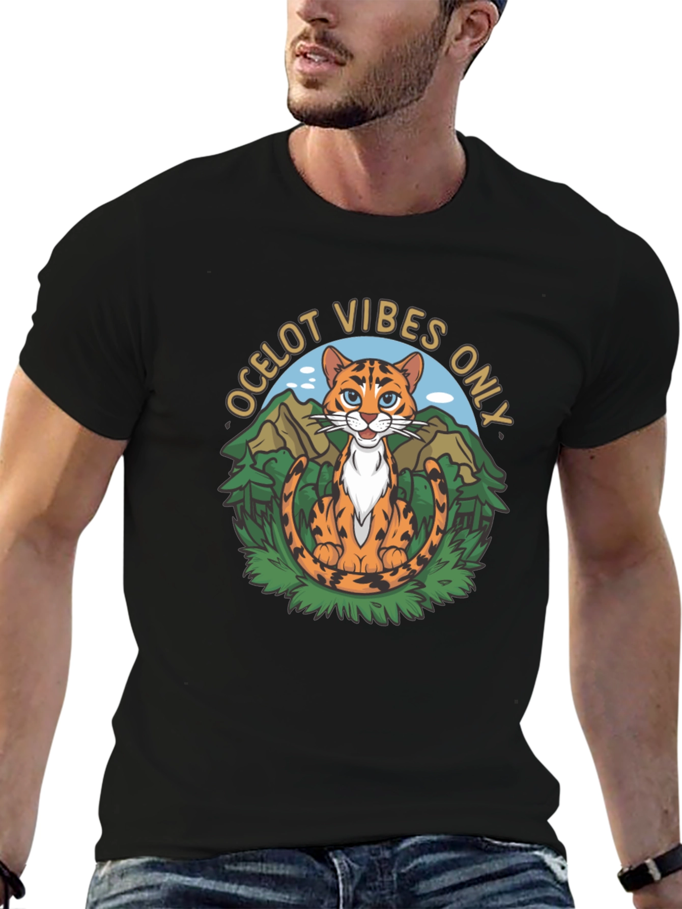 Ocelot Vibes Graphic Tee - Cool Cat T-Shirt