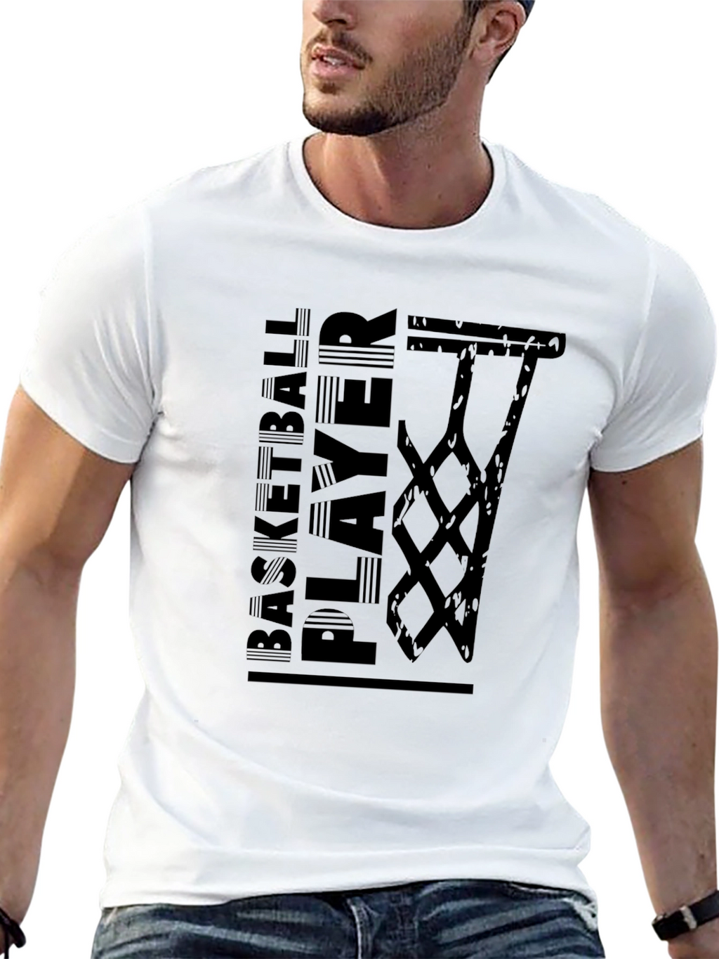 Basketball Player Graphic Tee - Black Cotton T-Shirt