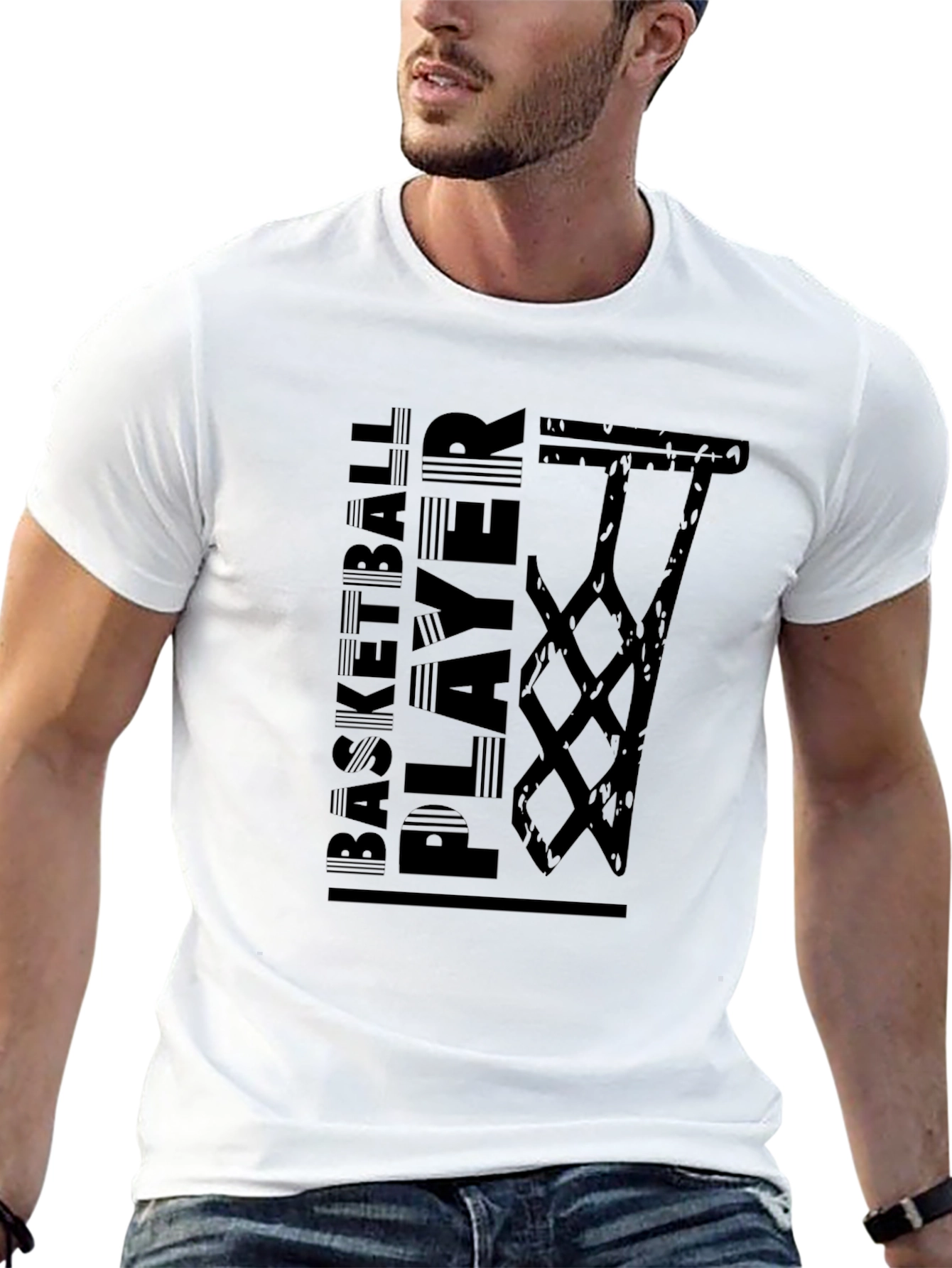 Basketball Player Graphic Tee - Black Cotton T-Shirt