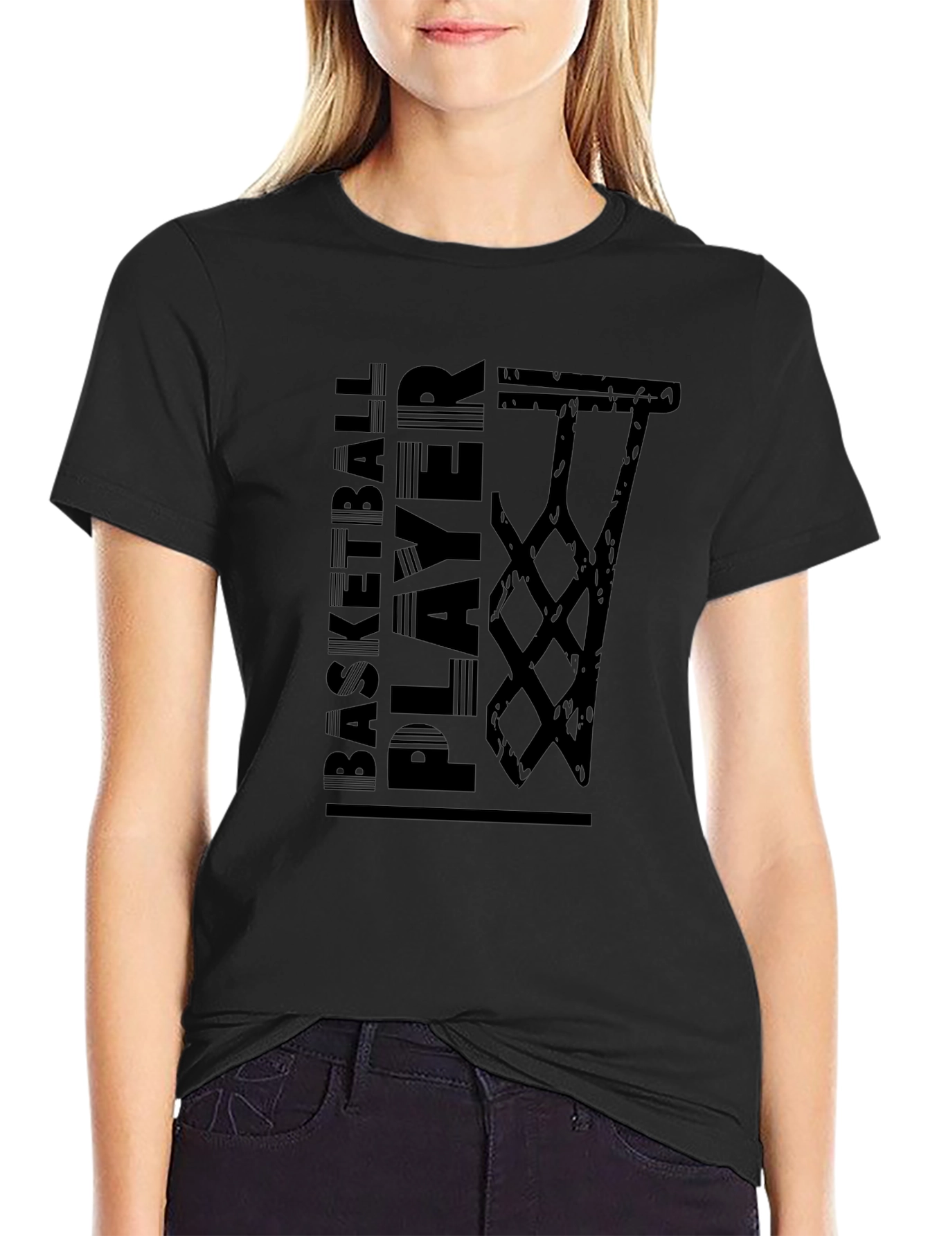 Basketball Player Graphic Tee - Black Cotton T-Shirt