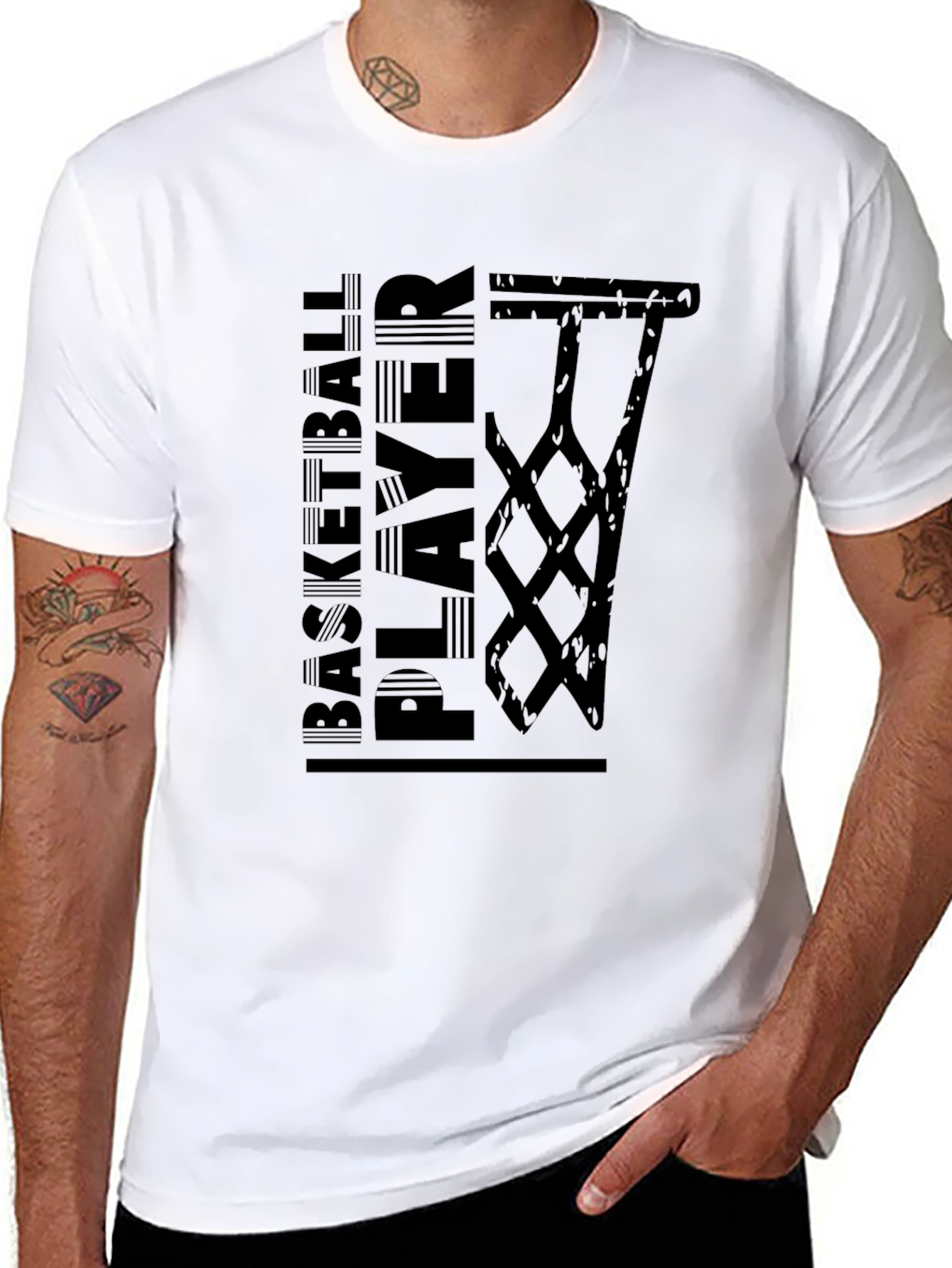 Basketball Player Graphic Tee - Black Cotton T-Shirt