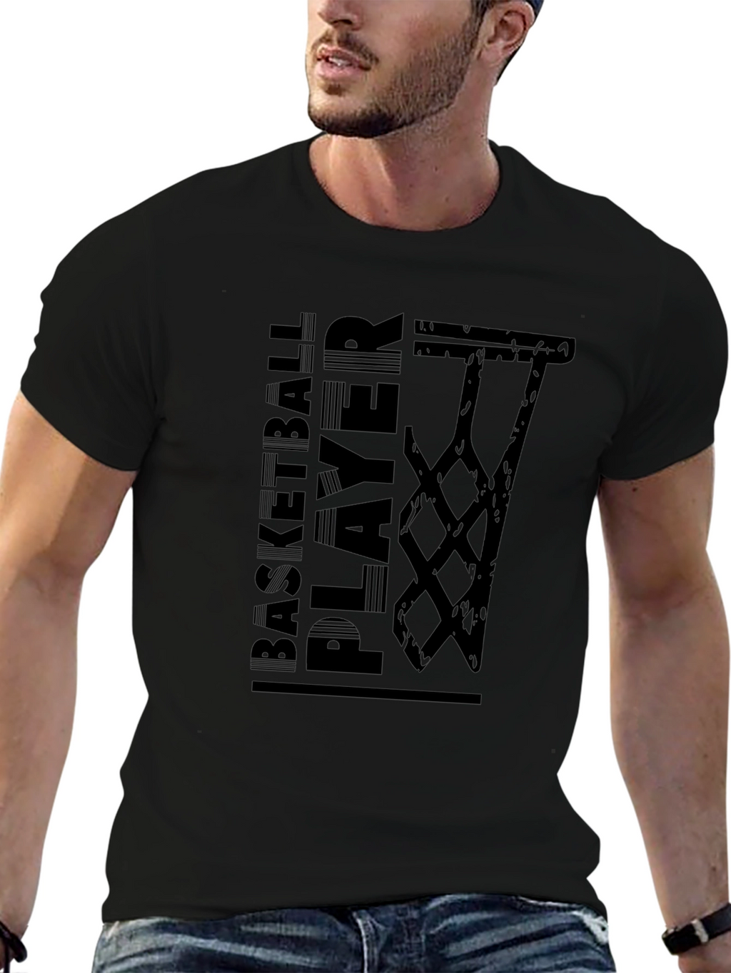 Basketball Player Graphic Tee - Black Cotton T-Shirt