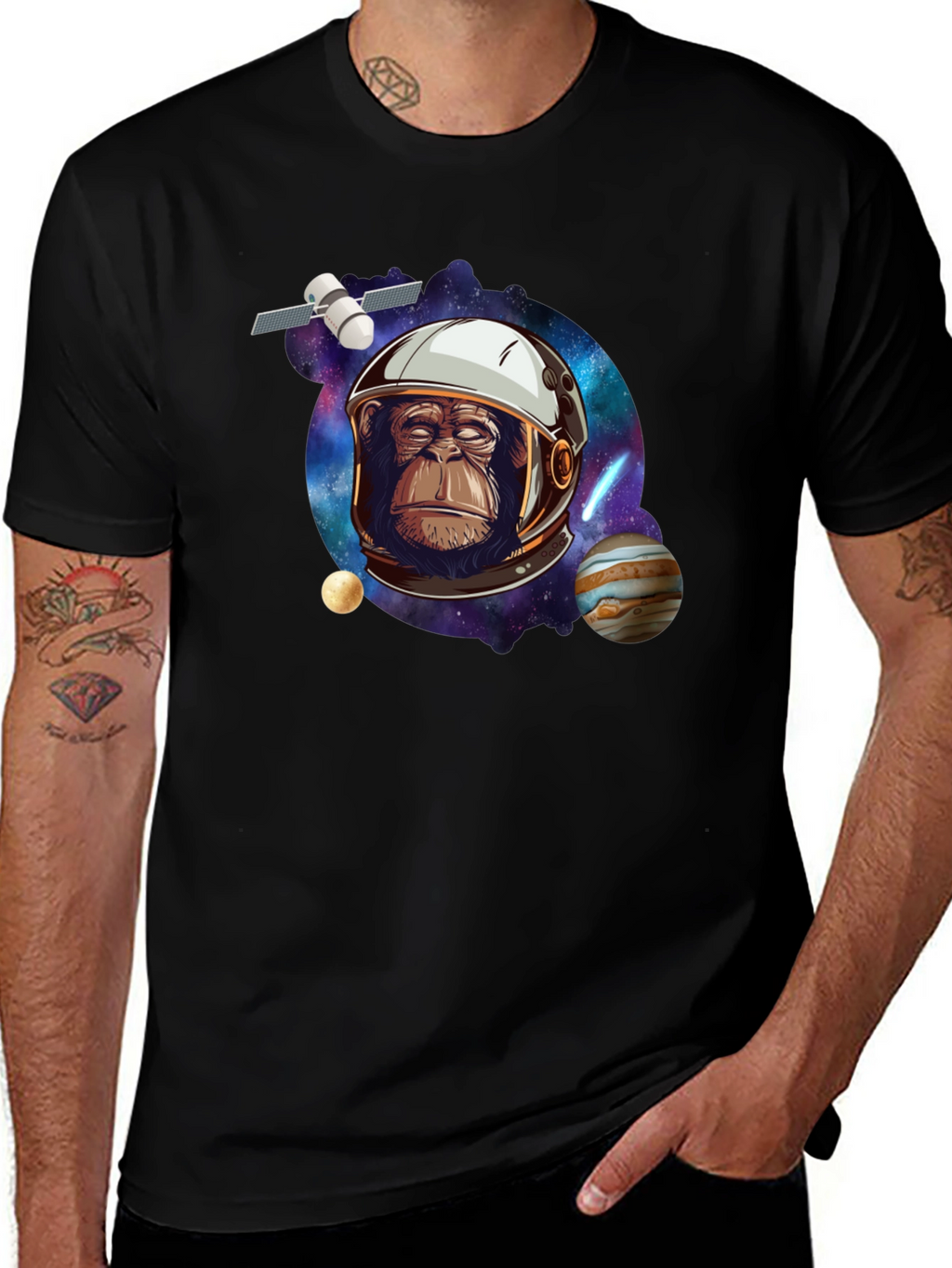 Space Chimp Graphic Tee - Black Cotton