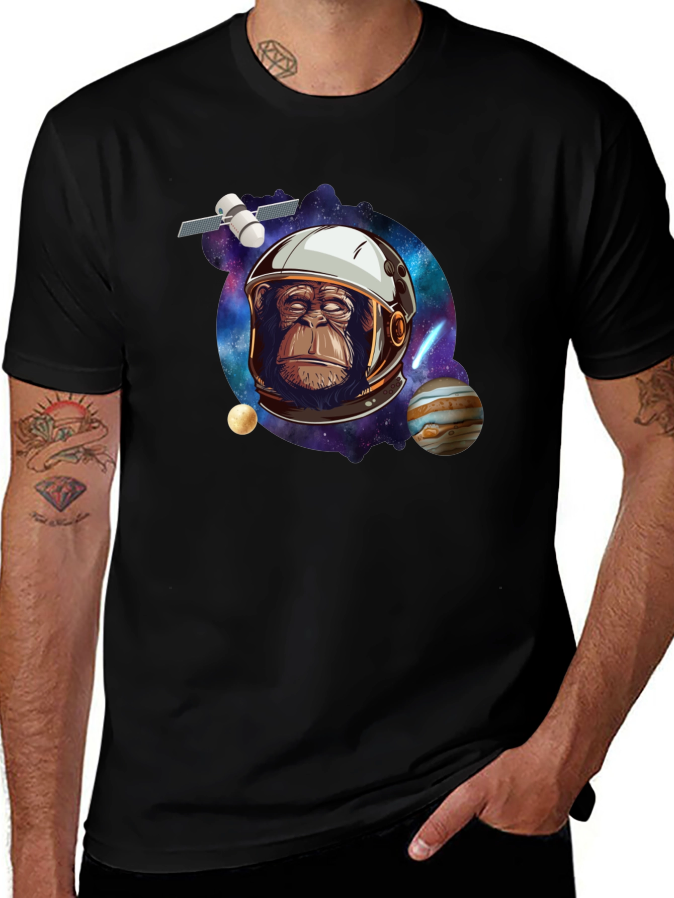 Space Chimp Graphic Tee - Black Cotton