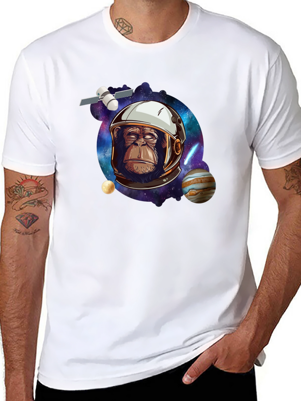 Space Chimp Graphic Tee - Black Cotton