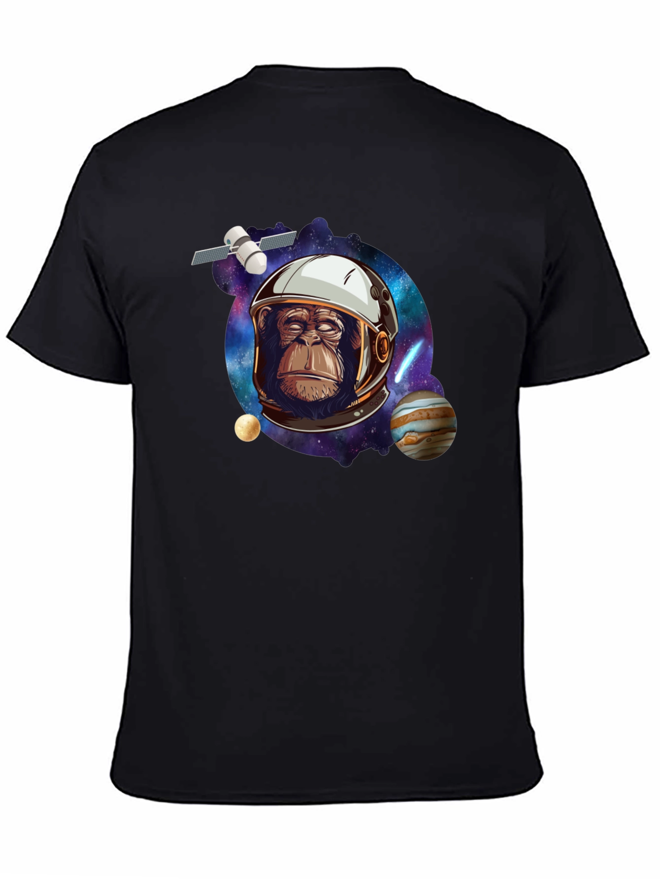Space Chimp Graphic Tee - Black Cotton