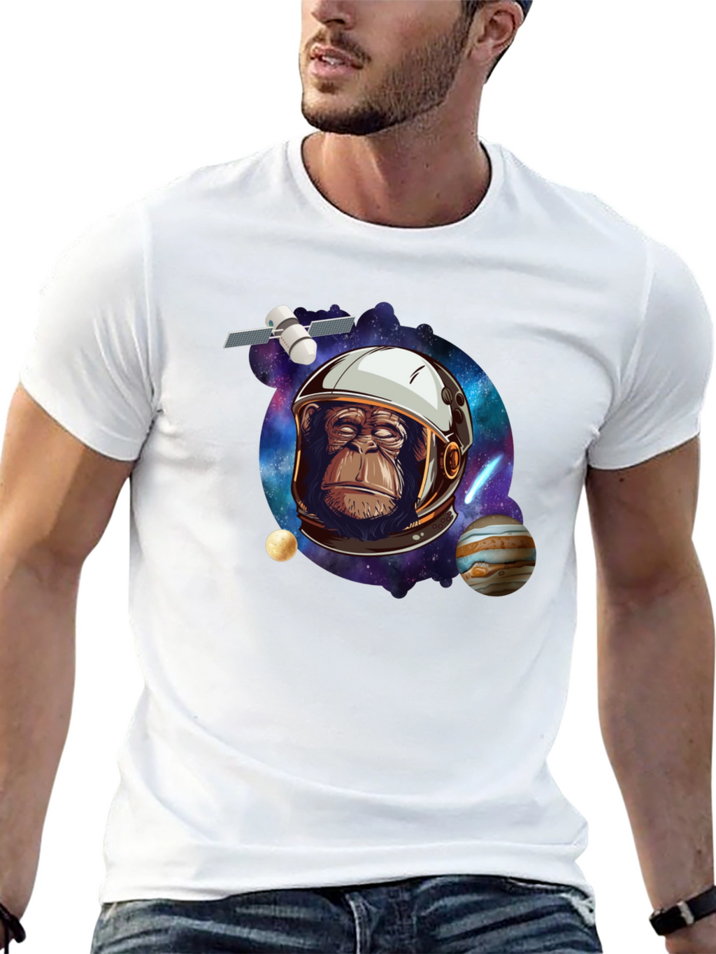 Space Chimp Graphic Tee - Black Cotton