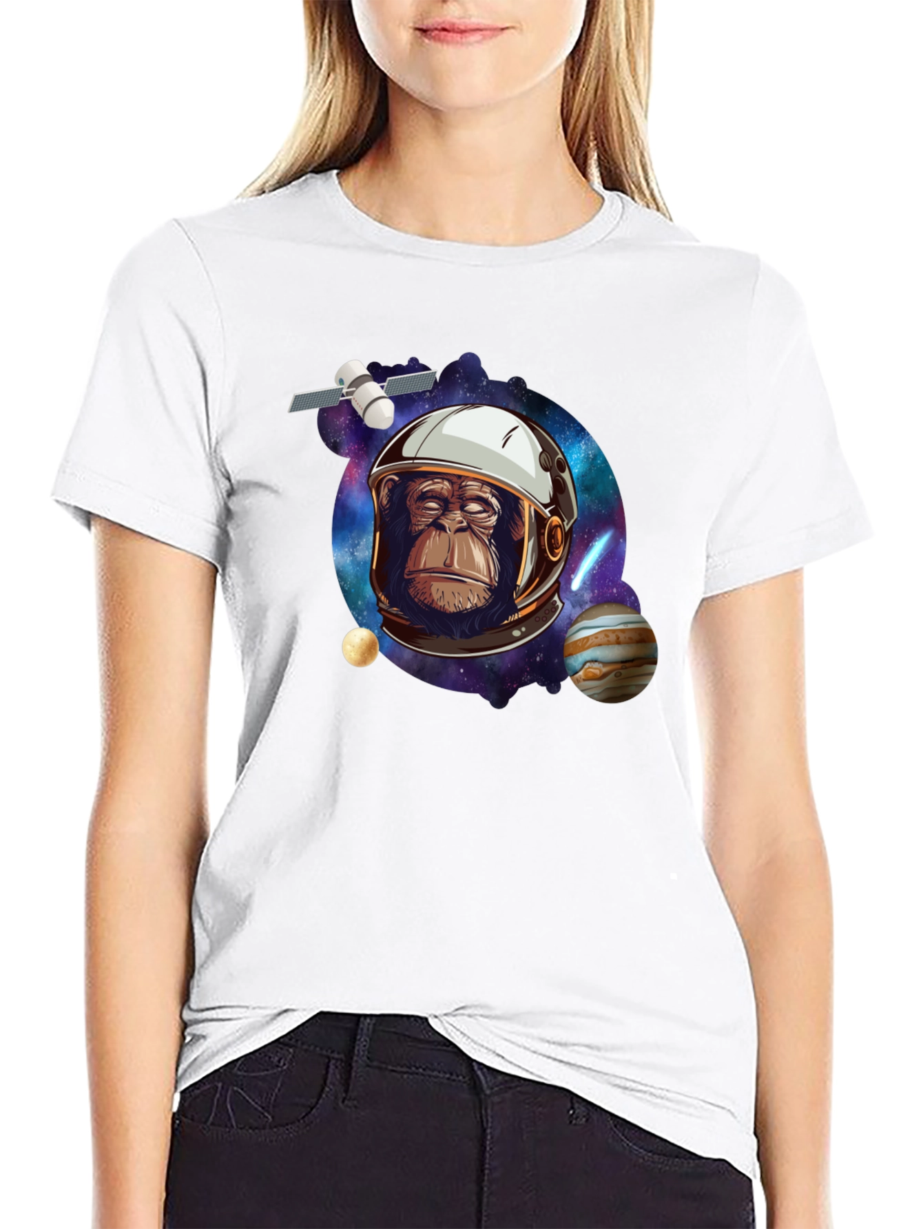 Space Chimp Graphic Tee - Black Cotton