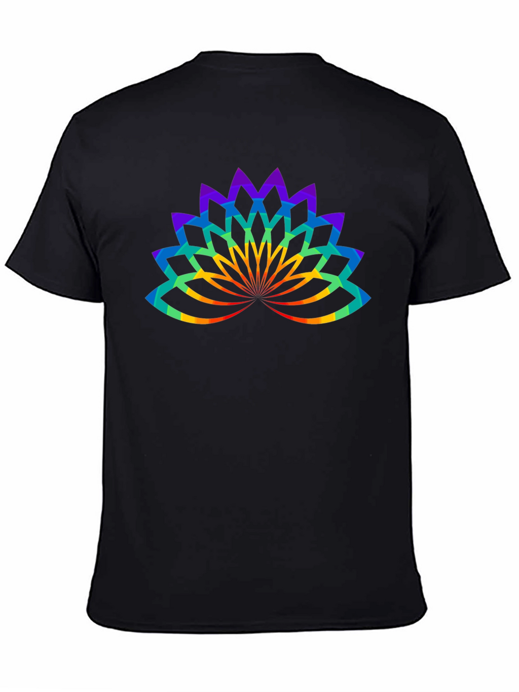 Rainbow Lotus Flower Graphic Black T-Shirt
