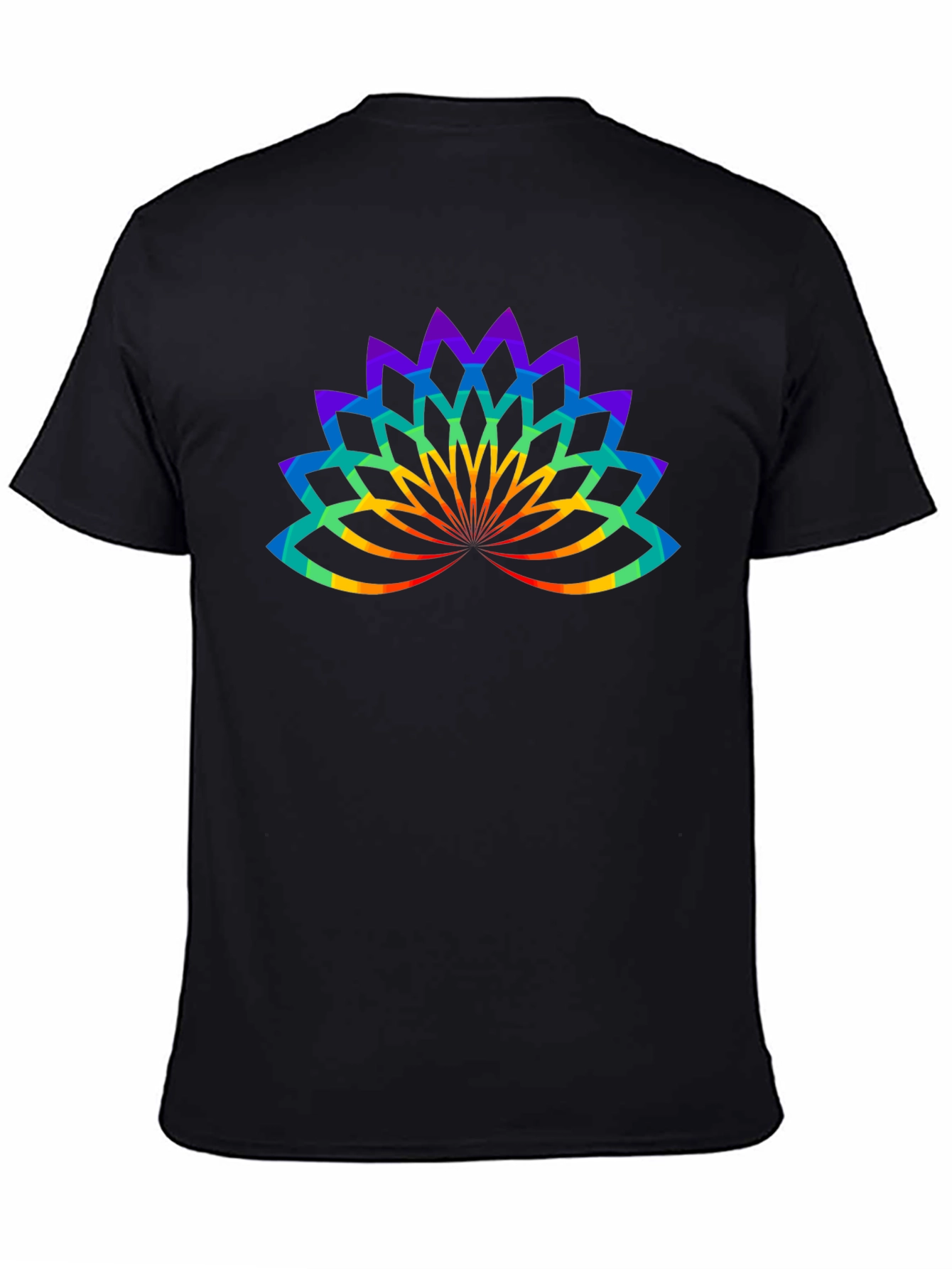 Rainbow Lotus Flower Graphic Black T-Shirt