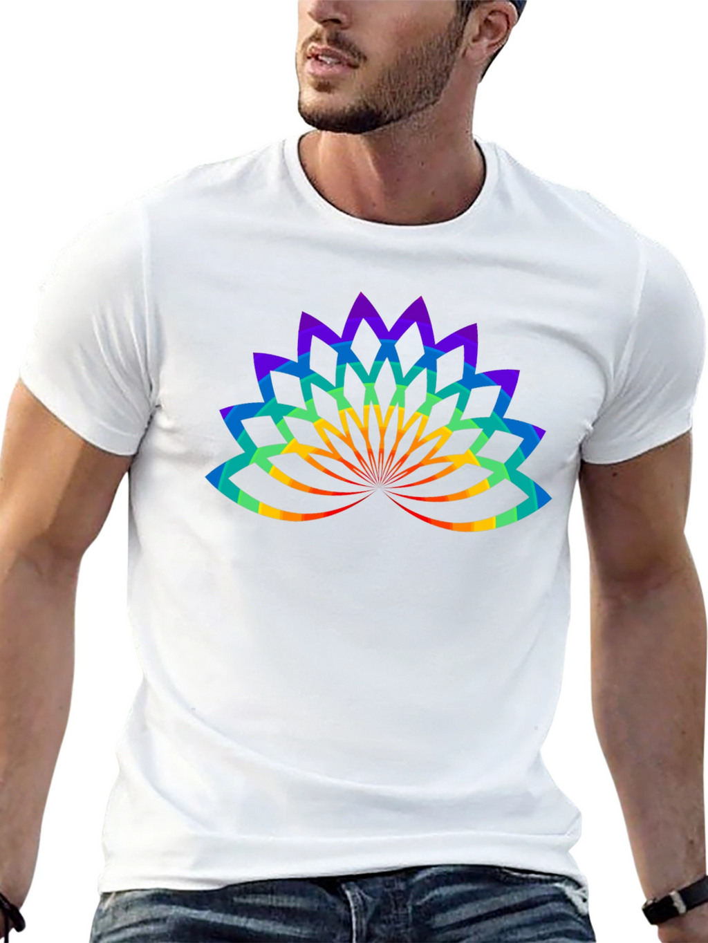 Rainbow Lotus Flower Graphic Black T-Shirt