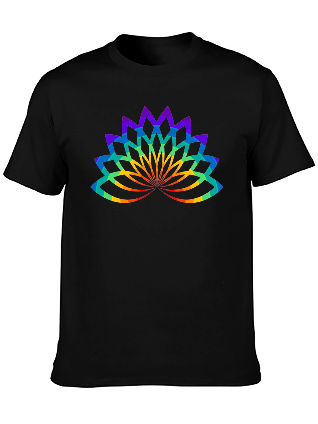 Rainbow Lotus Flower Graphic Black T-Shirt