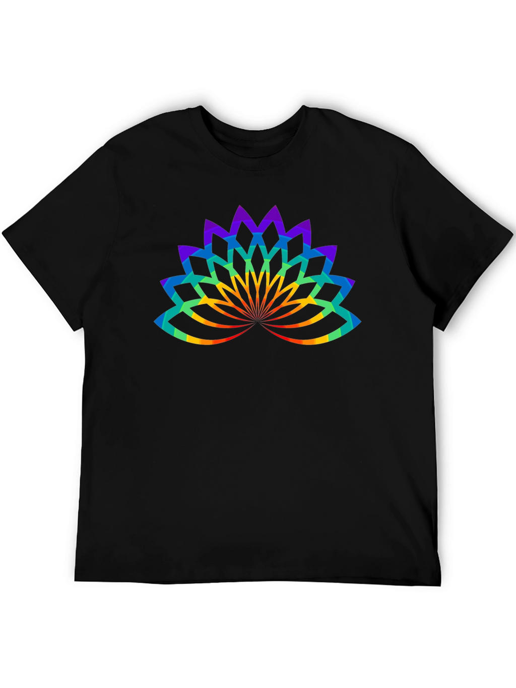 Rainbow Lotus Flower Graphic Black T-Shirt