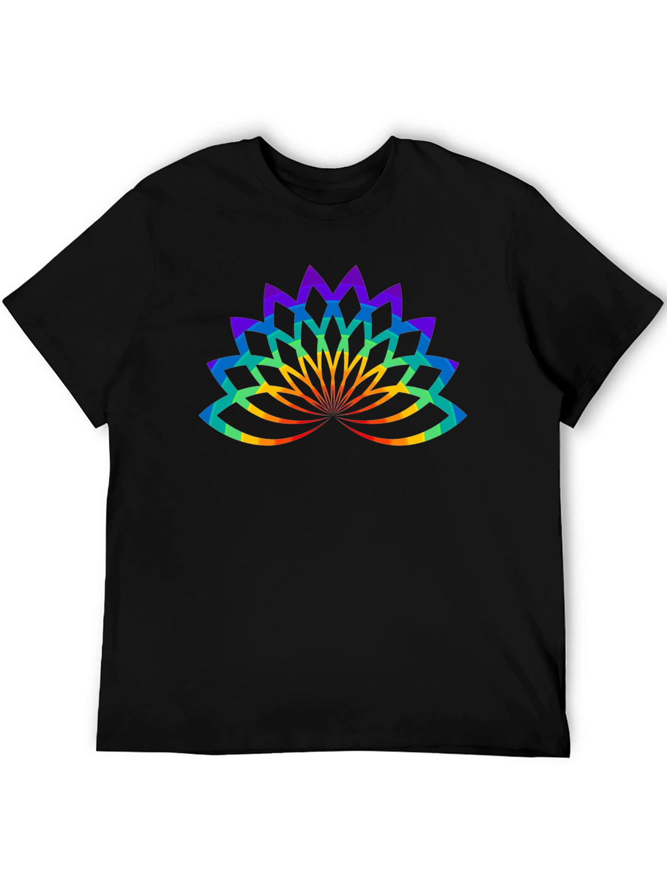 Rainbow Lotus Flower Graphic Black T-Shirt