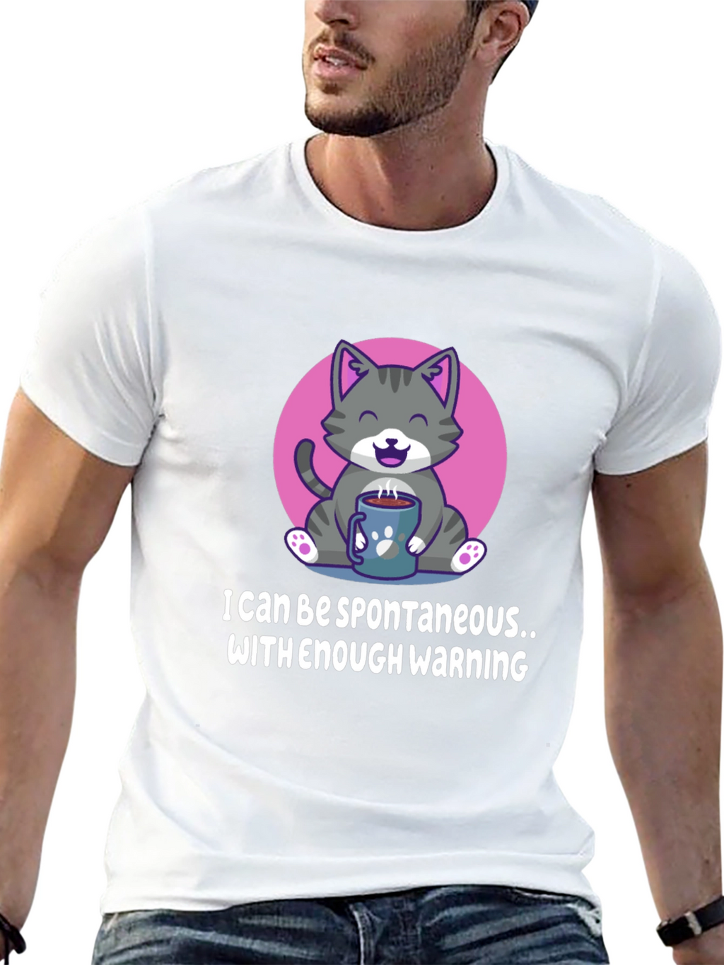 Funny Cat Coffee T-Shirt - Spontaneous with Warning