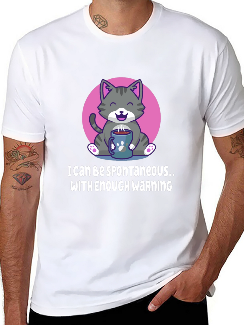 Funny Cat Coffee T-Shirt - Spontaneous with Warning