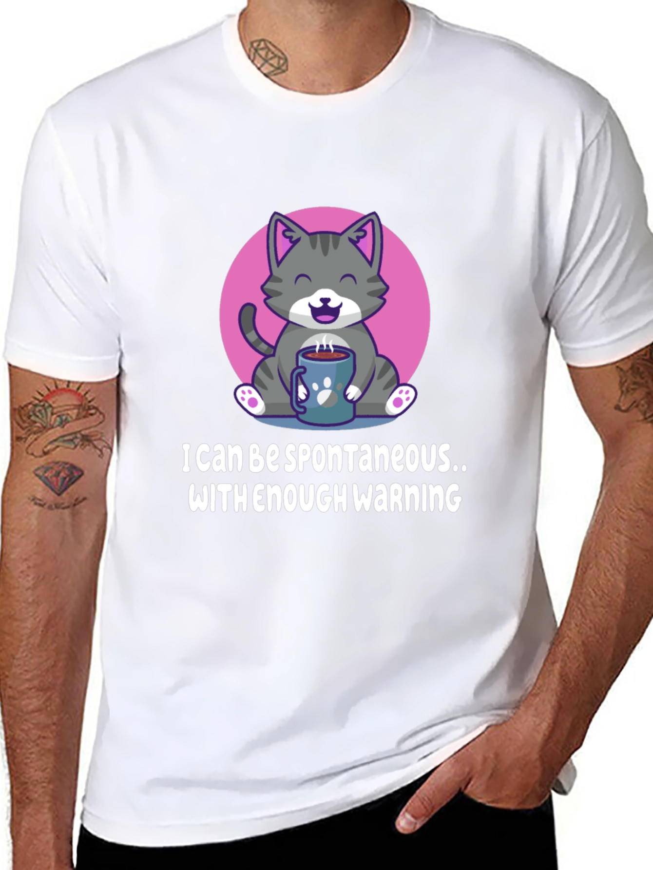 Funny Cat Coffee T-Shirt - Spontaneous with Warning