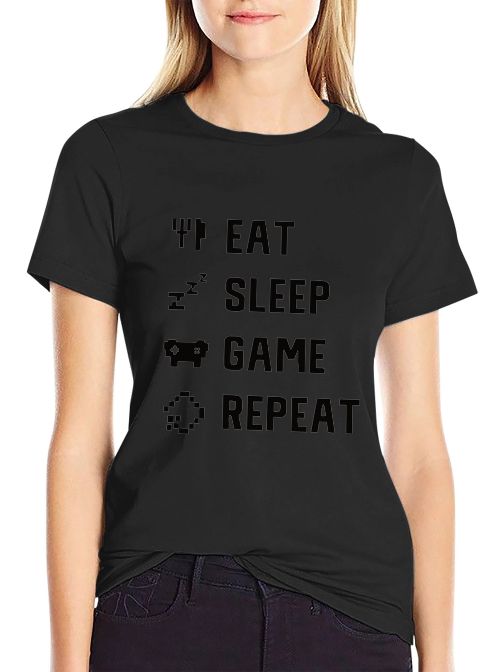 Eat Sleep Game Repeat Black Graphic Tee