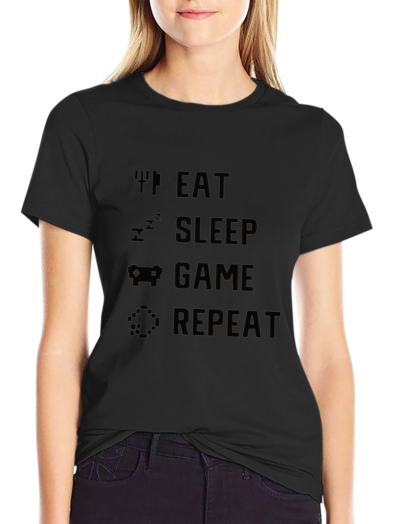 Eat Sleep Game Repeat Black Graphic Tee