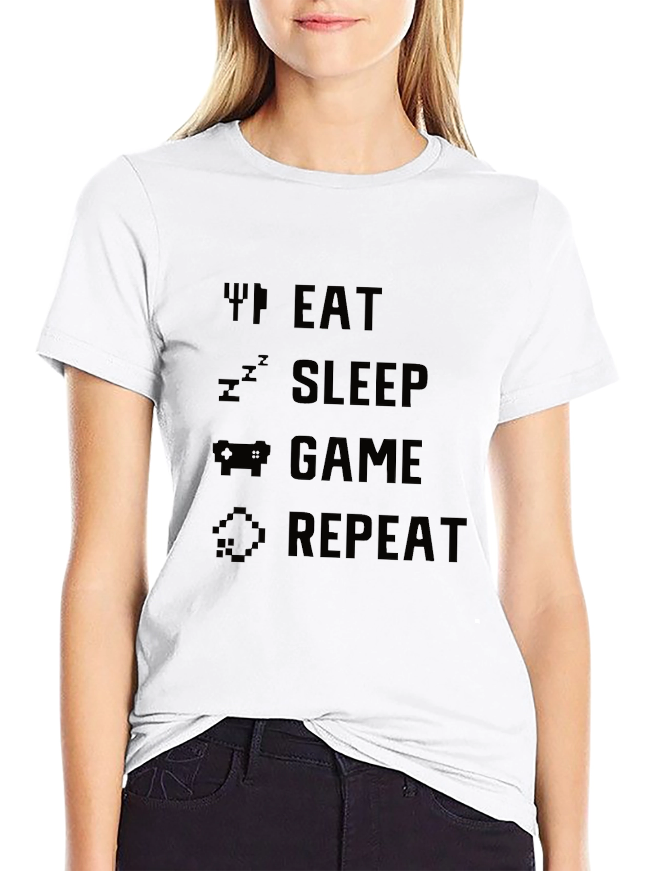 Eat Sleep Game Repeat Black Graphic Tee