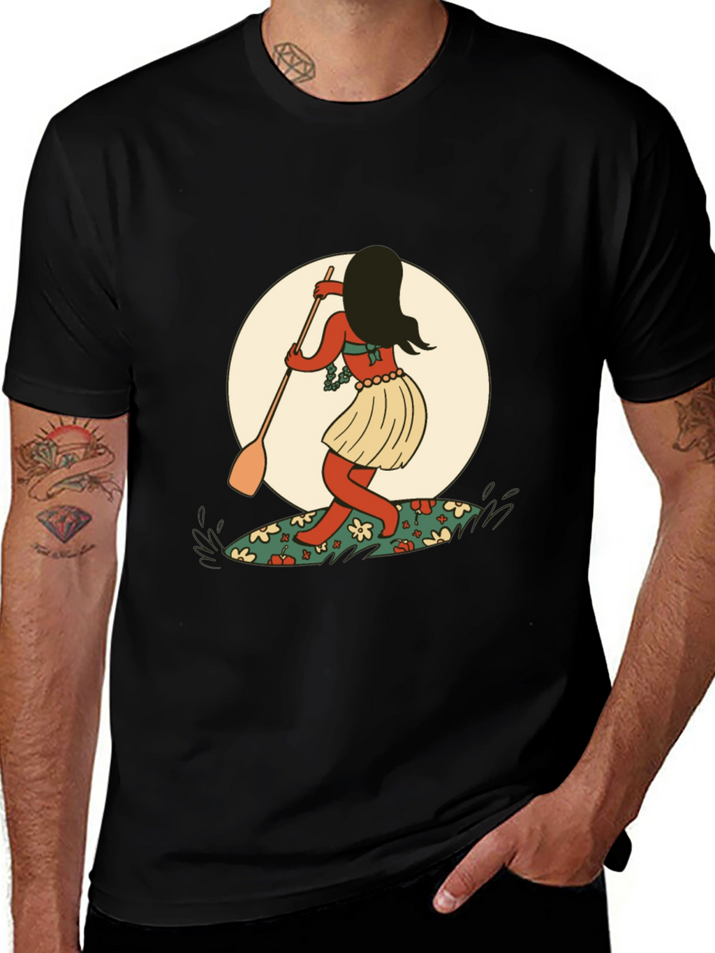 Surfer Girl Graphic Tee - Black Cotton T-Shirt