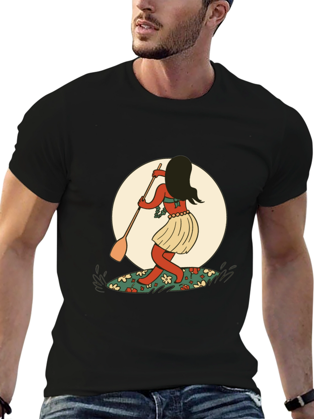 Surfer Girl Graphic Tee - Black Cotton T-Shirt