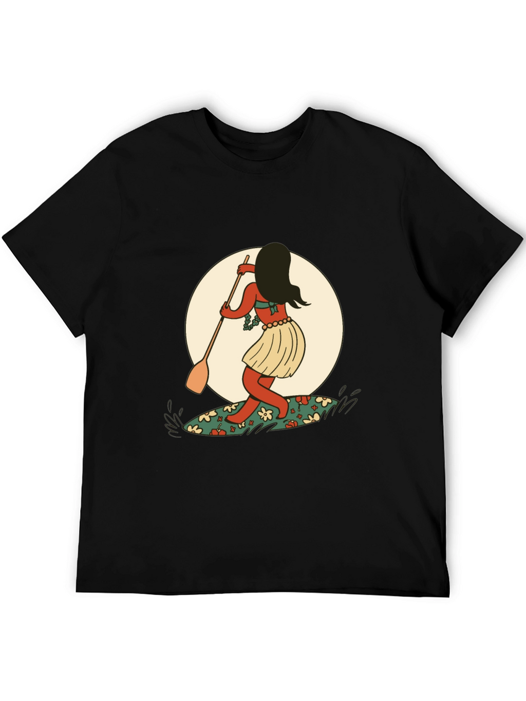 Surfer Girl Graphic Tee - Black Cotton T-Shirt
