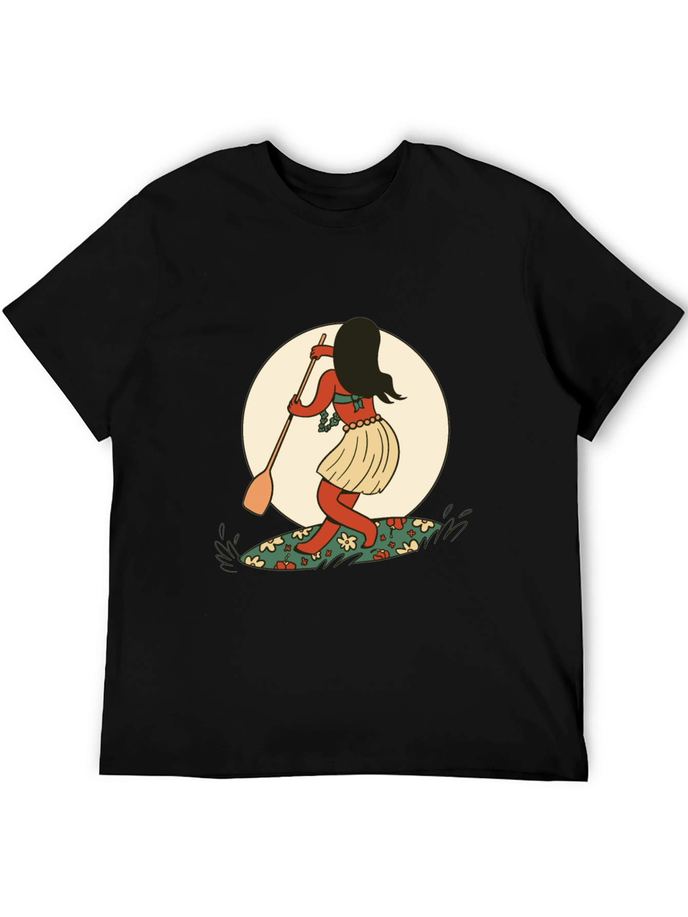 Surfer Girl Graphic Tee - Black Cotton T-Shirt
