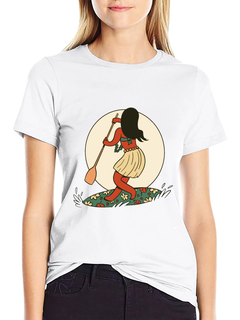 Surfer Girl Graphic Tee - Black Cotton T-Shirt