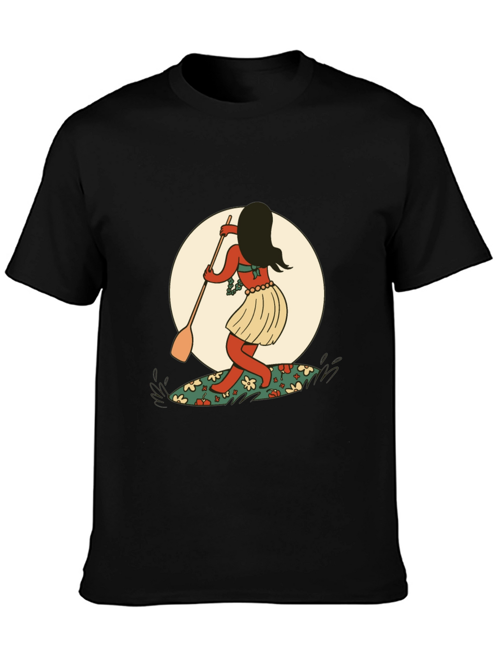 Surfer Girl Graphic Tee - Black Cotton T-Shirt