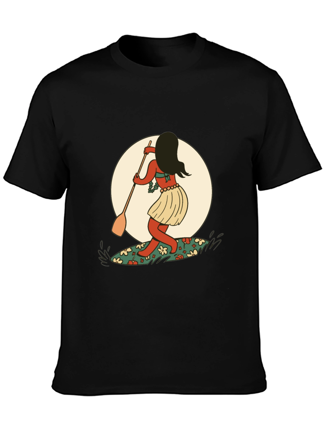 Surfer Girl Graphic Tee - Black Cotton T-Shirt