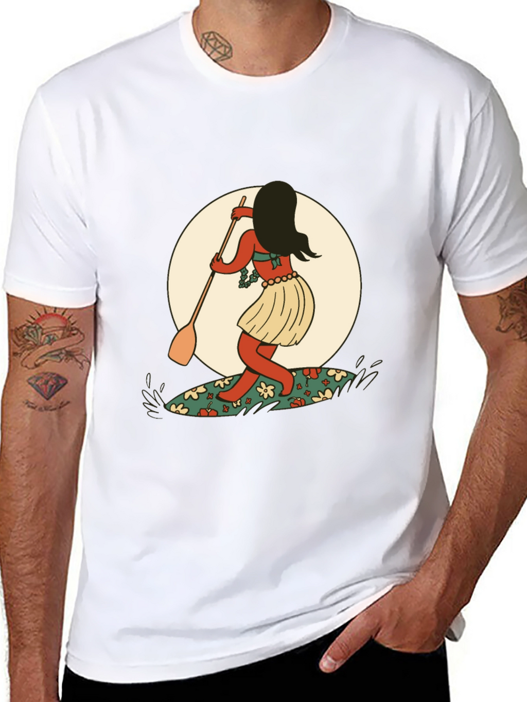 Surfer Girl Graphic Tee - Black Cotton T-Shirt