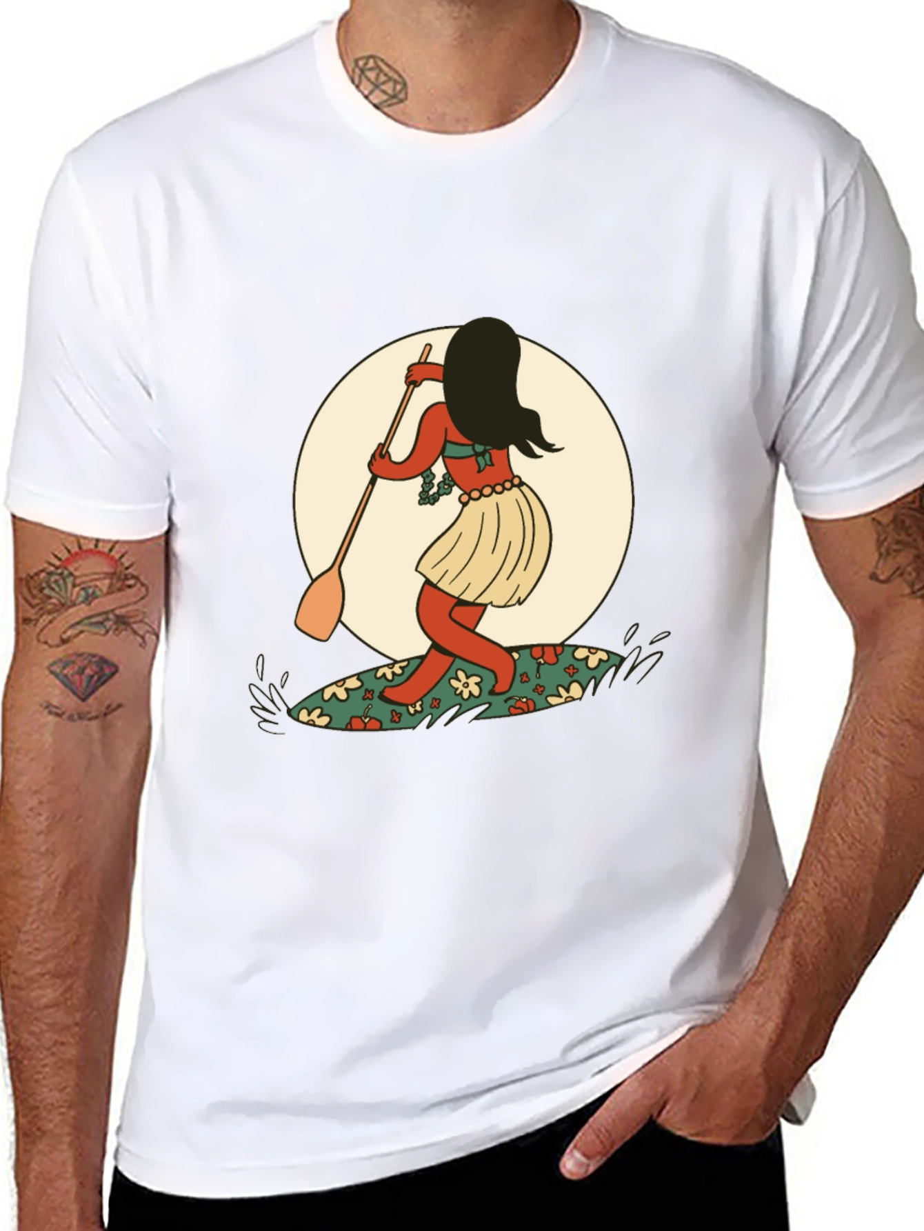 Surfer Girl Graphic Tee - Black Cotton T-Shirt