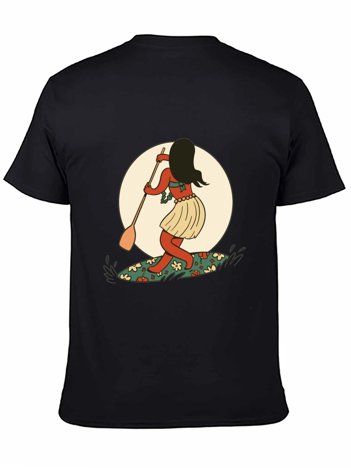 Surfer Girl Graphic Tee - Black Cotton T-Shirt