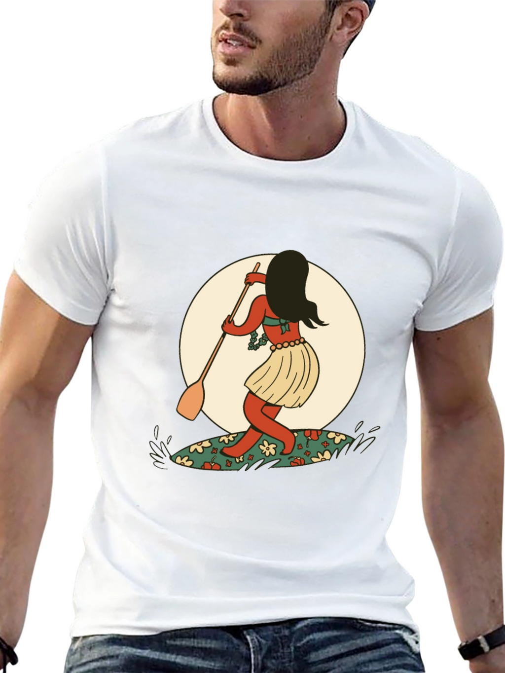 Surfer Girl Graphic Tee - Black Cotton T-Shirt