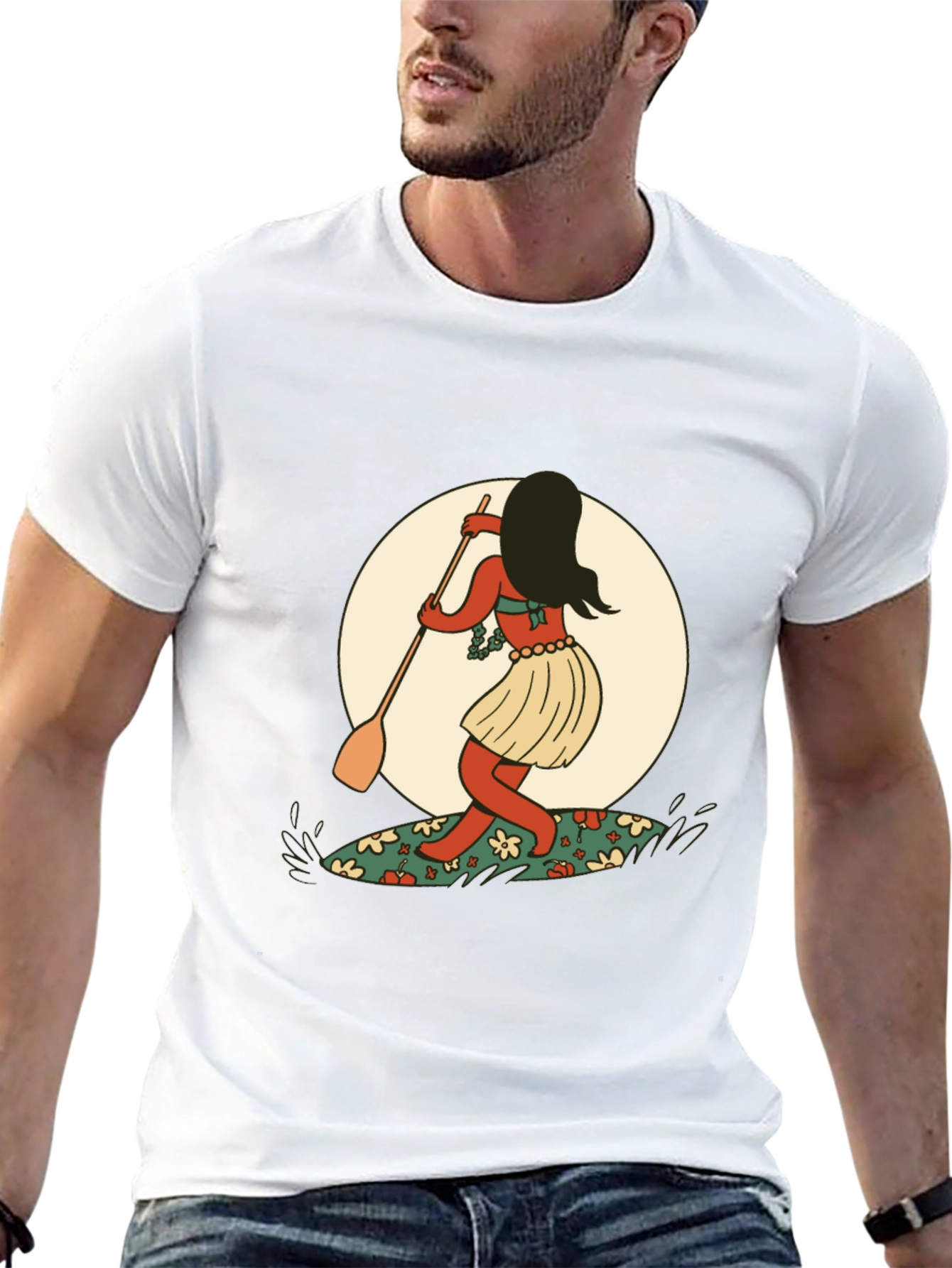 Surfer Girl Graphic Tee - Black Cotton T-Shirt