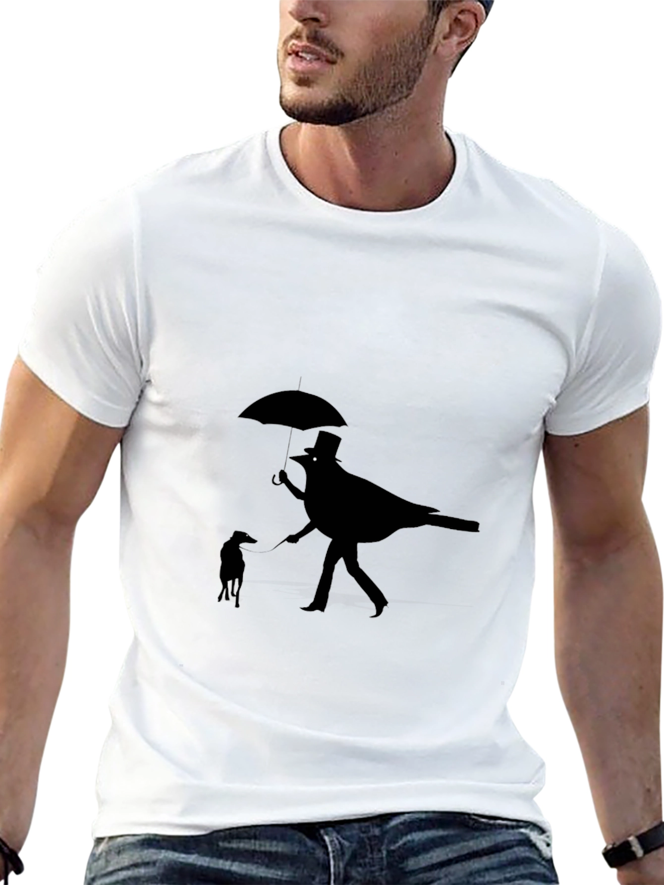Whimsical Bird & Dog Black Graphic Tee