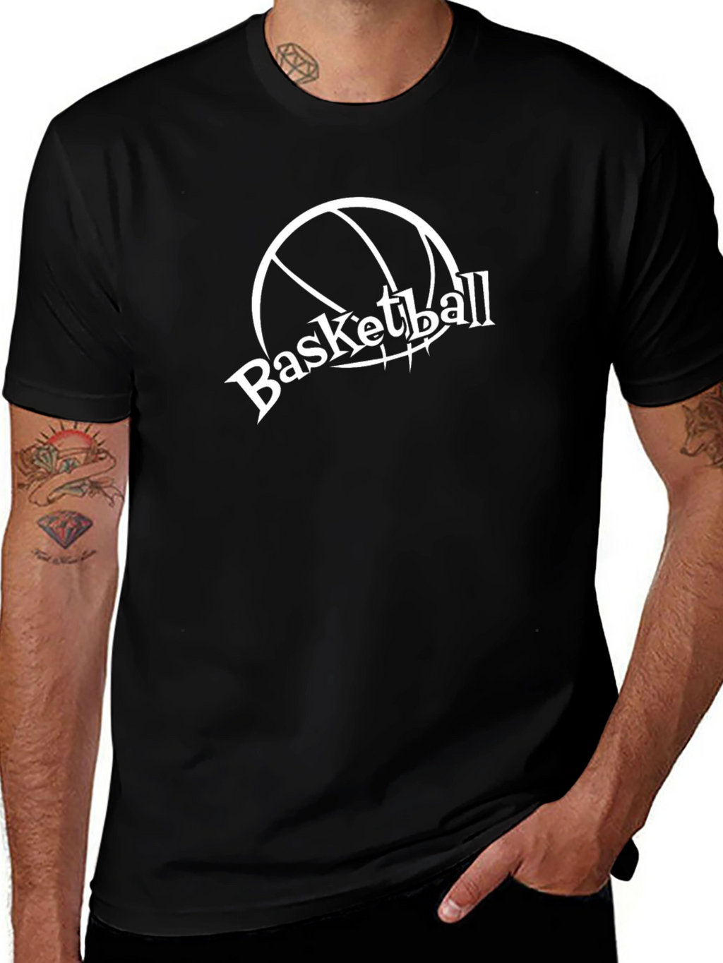 Basketball Graphic Tee - Black Cotton T-Shirt