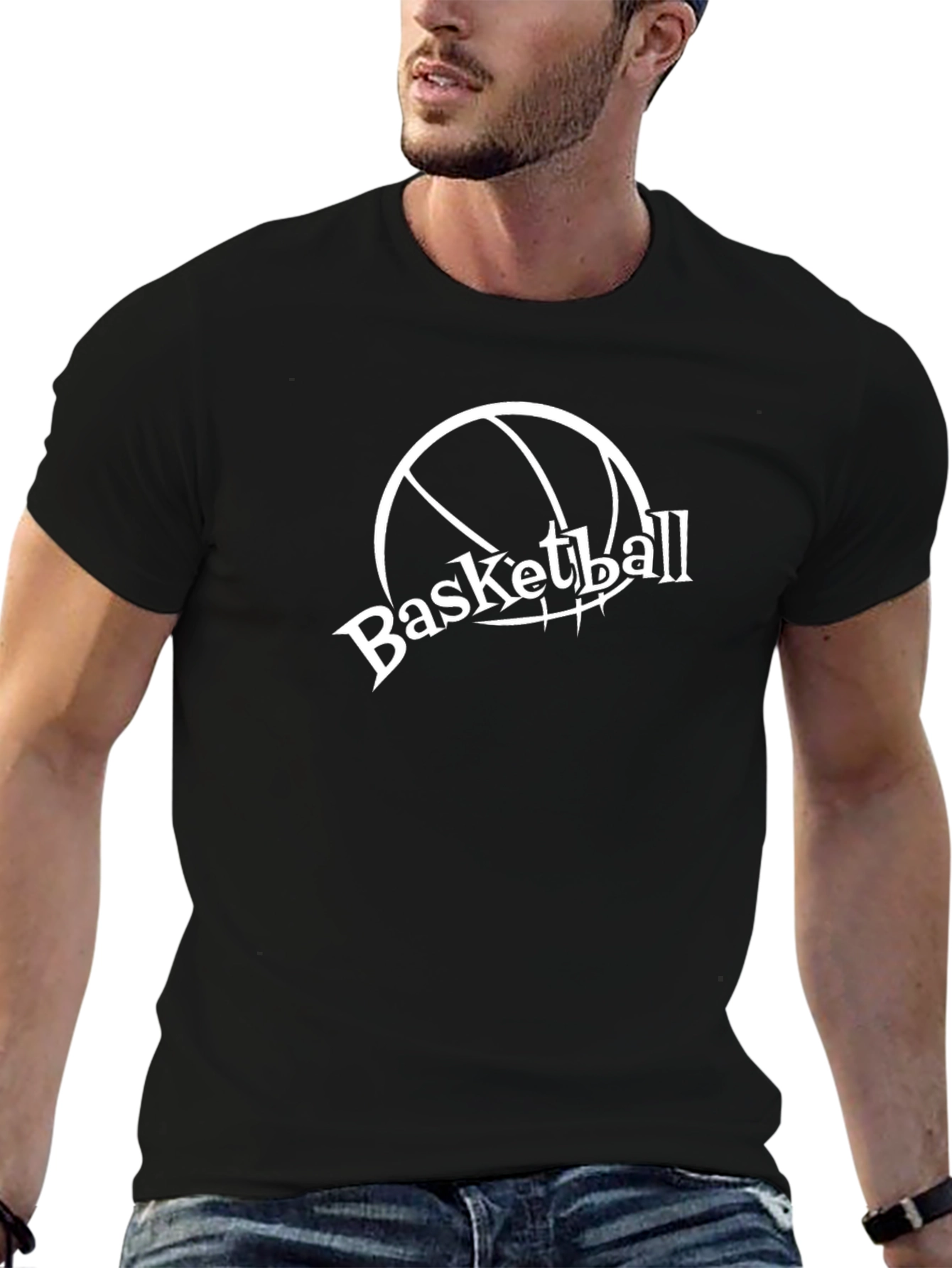 Basketball Graphic Tee - Black Cotton T-Shirt